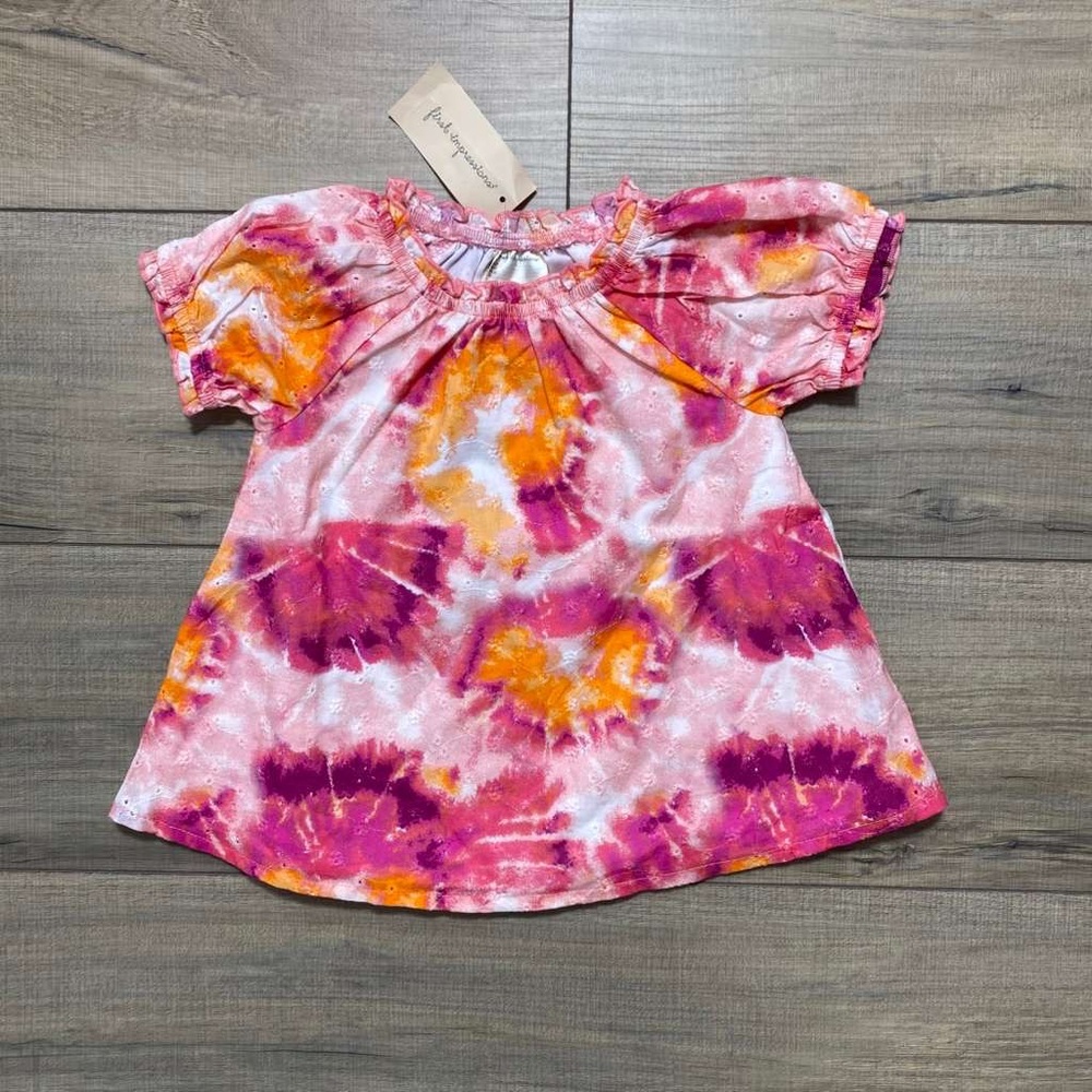 First Impressions Girls Tie Dye Short Puff Sleeve Top Size 3T Pink White Orange